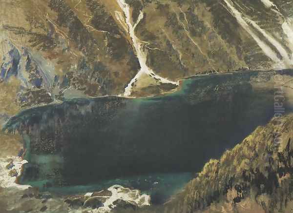 Morskie Oko seen from Czarny Staw Oil Painting by Leon Wyczolkowski