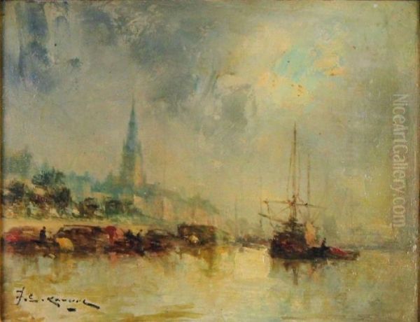 Bateaux A Quai Oil Painting by Jean-Etienne Karnec