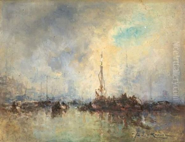 Le Port Dans La Brume Oil Painting by Jean-Etienne Karnec