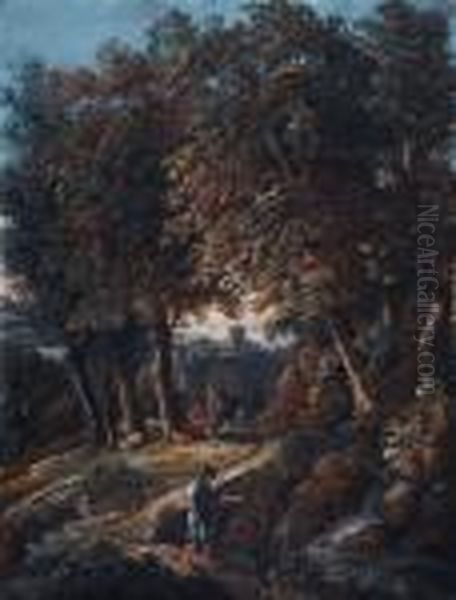 Sudliche Landschaft Mit Hirten Und Angler Oil Painting by Karoly, the Elder Marko