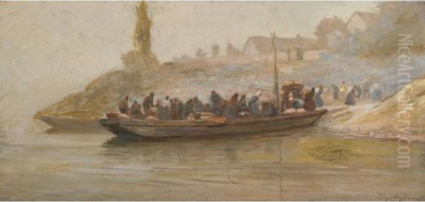 Danube Crossing, Zebegeny Oil Painting by Eugen Karpathy