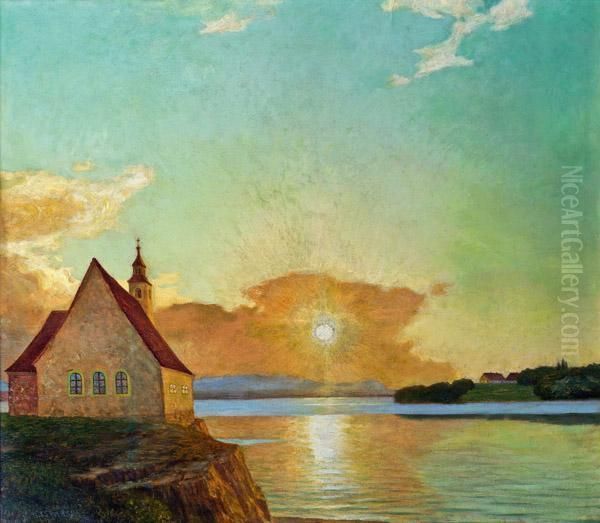 Sonnenuntergang Mit Kirche Oil Painting by Eduard Kasparides