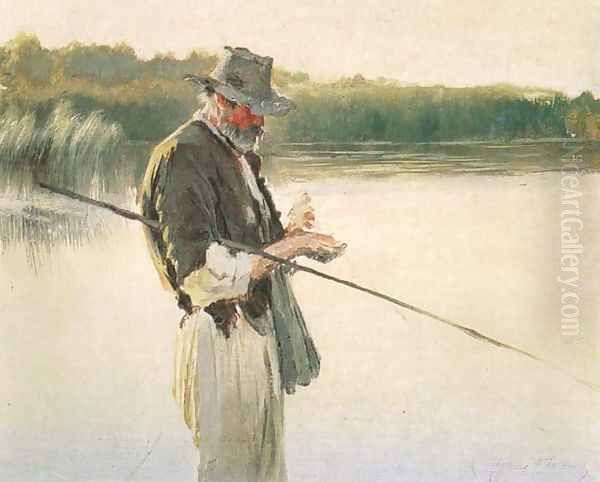 Fisherman Oil Painting by Leon Wyczolkowski