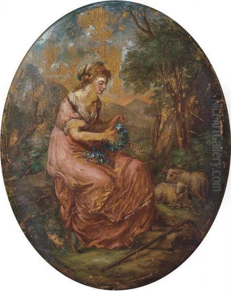 A Shepherdess In A Landscape Oil Painting by Angelica Kauffmann