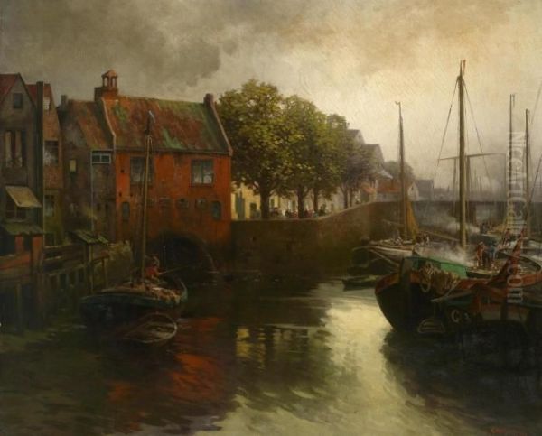 Canal Oil Painting by Adolf Kaufmann