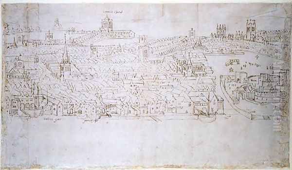 Billingsgate to Tower Wharf, from The Panorama of London, c.1544 Oil Painting by Anthonis van den Wyngaerde