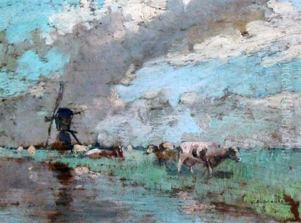 Cattle Beside A Stream Oil Painting by Archibald Kay