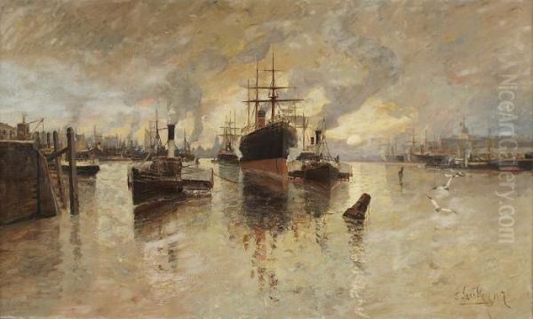 Towing Into Port On The Clyde Oil Painting by James Kay