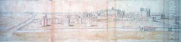 Hampton Court Palace from the North, from The Panorama of London, c.1544 Oil Painting by Anthonis van den Wyngaerde