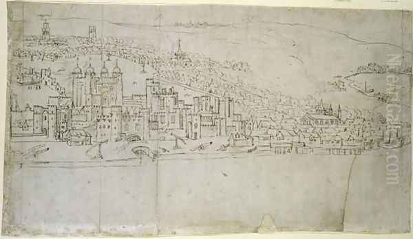 The Tower of London, from The Panorama of London, c.1544 Oil Painting by Anthonis van den Wyngaerde