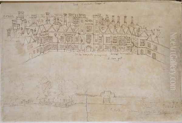 Inner Courtyard and Outer Wall of Oatlands, Richmond Palace Oil Painting by Anthonis van den Wyngaerde