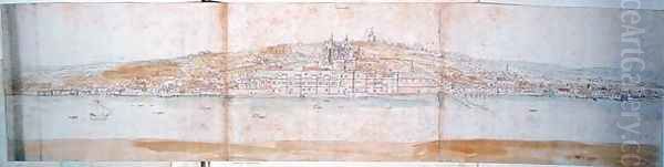 Greenwich Palace from the North Bank of the Thames, from The Panorama of London, c.1544 Oil Painting by Anthonis van den Wyngaerde