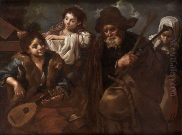 Scene Bamboche : Allegorie De L'ouie Oil Painting by Bernhard Keil