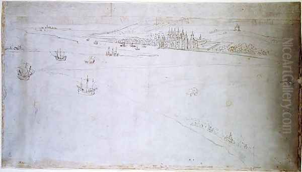 Greenwich, from The Panorama of London, c.1544 Oil Painting by Anthonis van den Wyngaerde