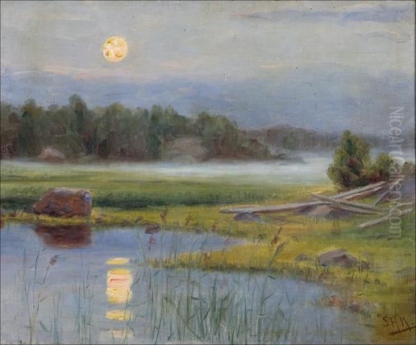 Elokuunaamu Rautalammilla. Oil Painting by Sigfrid August Keinanen