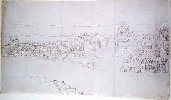 Durham House to Barnards Castle, from The Panorama of London, c.1544 Oil Painting by Anthonis van den Wyngaerde