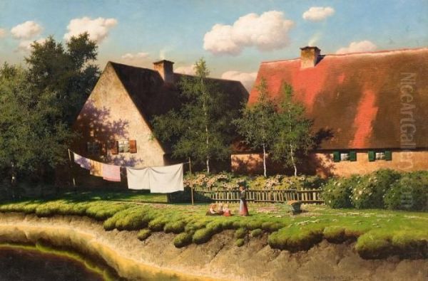 Summer Idyll With Farmhouse Oil Painting by Paul-Wilhelm Keller-Reutlingen