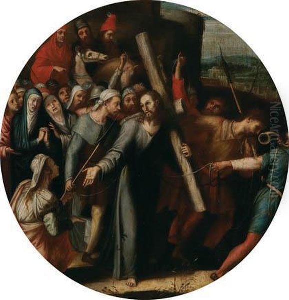 Cristo Camino Del Calvario Con La Veronica Oil Painting by Pedro de Campana