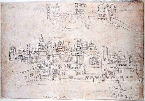 Studies of Palace of Oatlands and Hampton Court, from The Panorama of London, c.1544 Oil Painting by Anthonis van den Wyngaerde