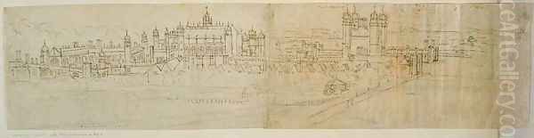 View of Hampton Court from the North, from The Panorama of London, c.1544 Oil Painting by Anthonis van den Wyngaerde