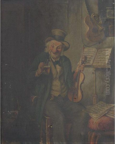 The Thirsty Violin Player Oil Painting by Hermann Kern