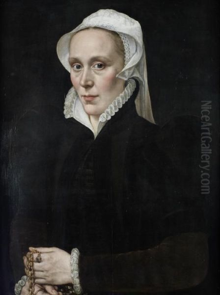 Portrait Of A Lady, Half-length, In A Black Dress Oil Painting by Adriaen Thomasz Ii Key