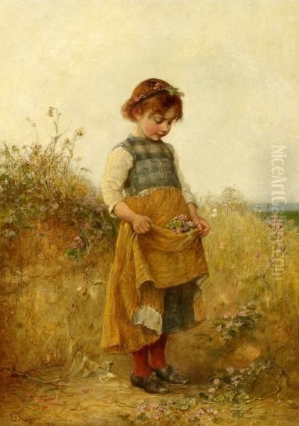 Girl With Flowers Oil Painting by Emil Keyser