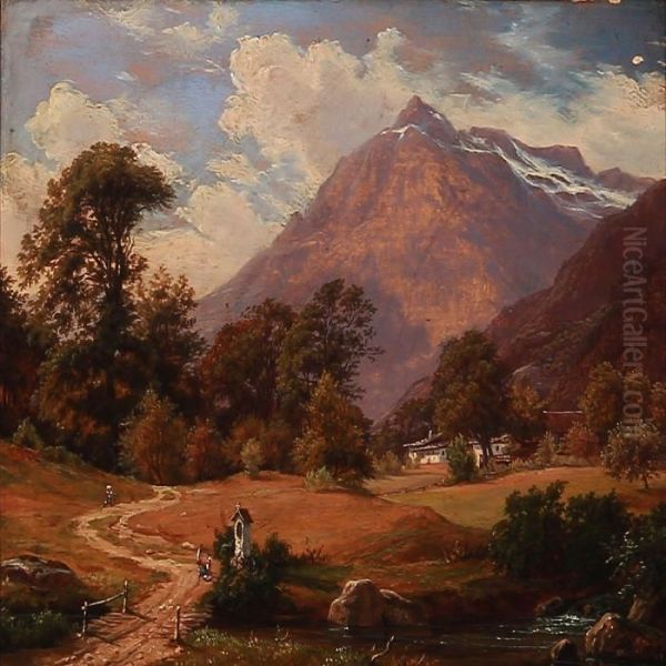 Southern Landscape With Mountains In The Background Oil Painting by F. C. Kiaerschou