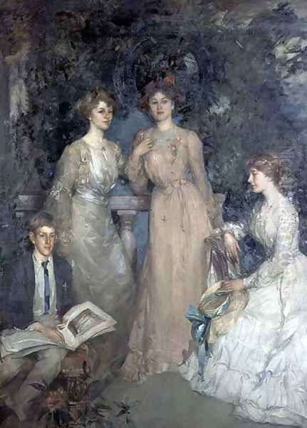 A Group Portrait of Robert, Gertrude, Phyllis and Jessie Lindsay Watson, 1903 Oil Painting by Edward Arthur Walton