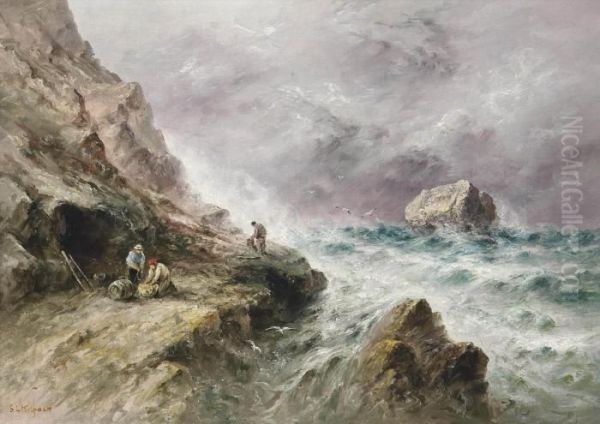 Mussel Gatherers On The Jersey Foreshore Oil Painting by S.L. Kilpack