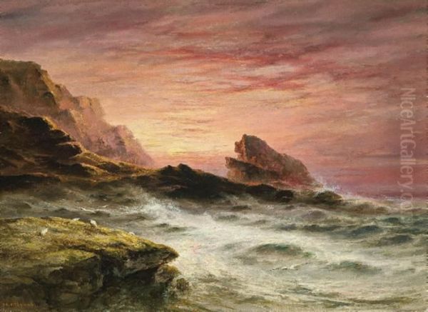 Sunset At Plemont Point, Jersey Oil Painting by S.L. Kilpack