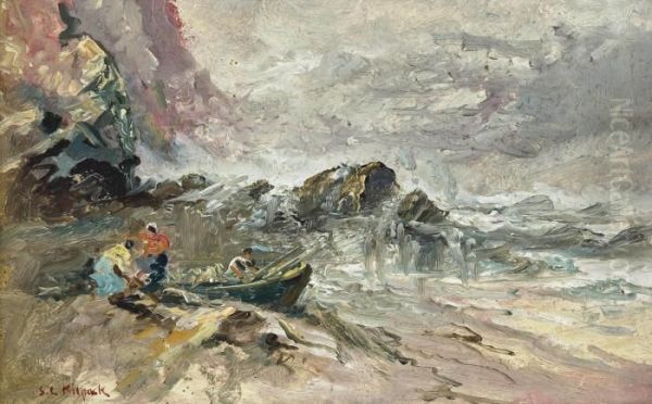 Fisherfolk Packing Up For The Day Oil Painting by S.L. Kilpack