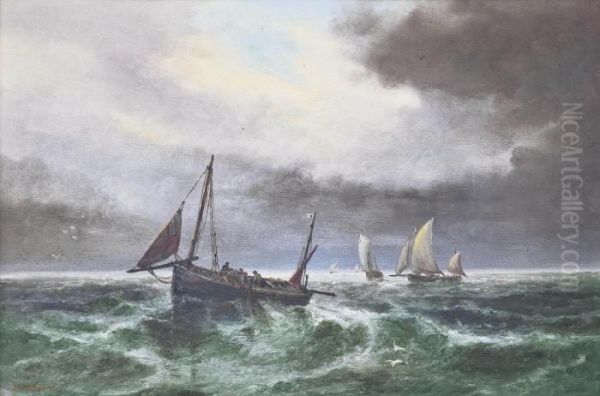 Fishermen Hauling In The Nets, Jersey Oil Painting by S.L. Kilpack