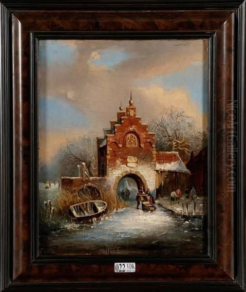 Paysage Hivernal Aux Patineurs Oil Painting by Cornelis Kimmel