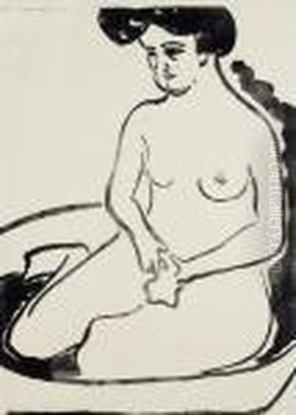 Grosser Madchenakt In Badetub Oil Painting by Ernst Ludwig Kirchner