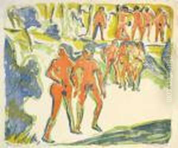 Gruppe Badender - Sonntag In Moritzburg, Badende Oil Painting by Ernst Ludwig Kirchner