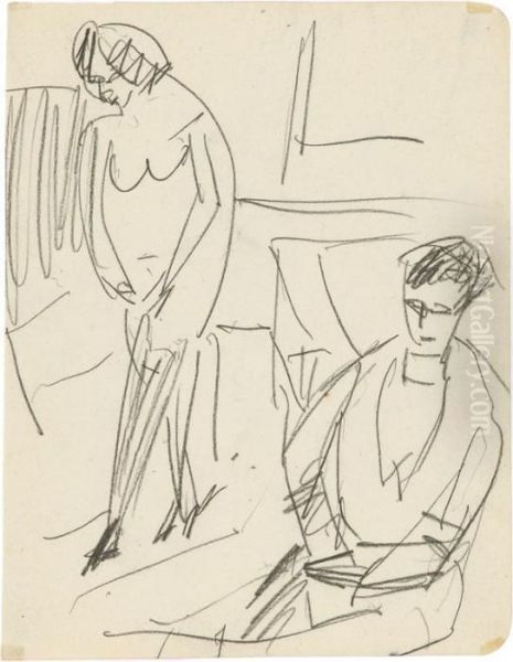 Mann Und Frau Im Atelier Oil Painting by Ernst Ludwig Kirchner