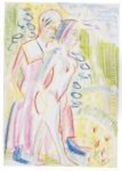 Frau Und Nacktes Madchen In Gebirgslandschaft Oil Painting by Ernst Ludwig Kirchner