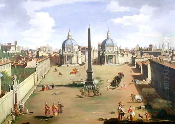 A View of the Piazza del Popolo in Rome Oil Painting by (circle of) Wittel, Gaspar van (Vanvitelli)