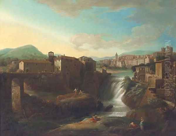 A view of Tivoli with the Vecchia Cascata dell'Aniene Oil Painting by (circle of) Wittel, Gaspar van (Vanvitelli)