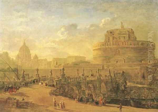 Rome, with the Ponte Sant'Angelo, the Castel Sant'Angelo and Saint Peter's beyond Oil Painting by (circle of) Wittel, Gaspar van (Vanvitelli)