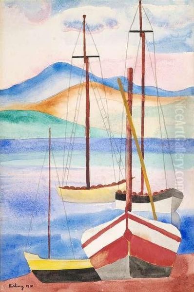 Sailing Boats In A Harbour Oil Painting by Moise Kisling