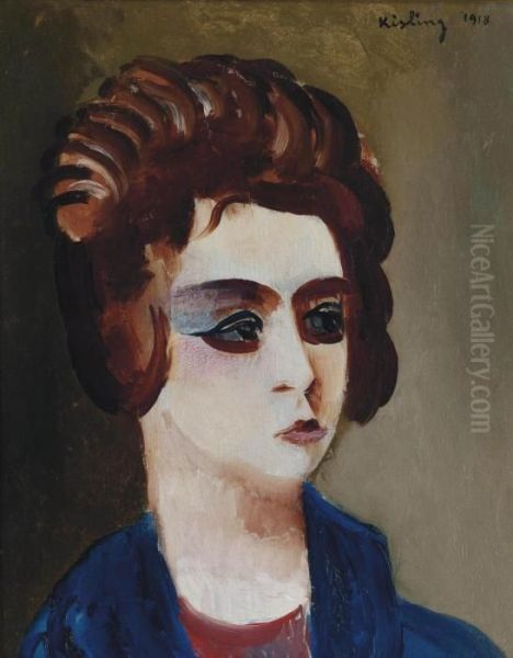 Tete De Jeune Fremme Brune Oil Painting by Moise Kisling