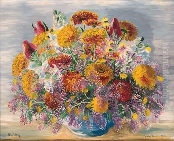 Bouquet De Fleurs Oil Painting by Moise Kisling