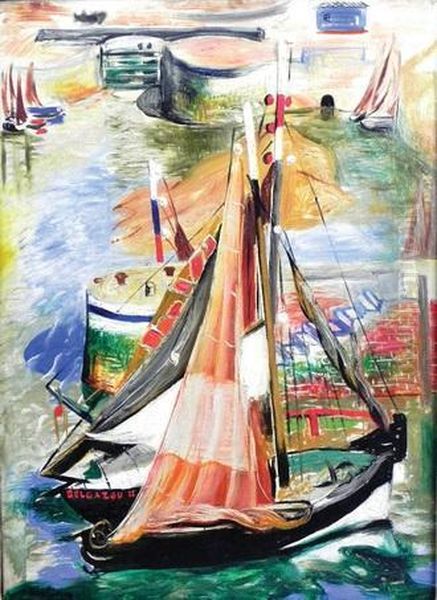 Port De Honfleur Oil Painting by Moise Kisling