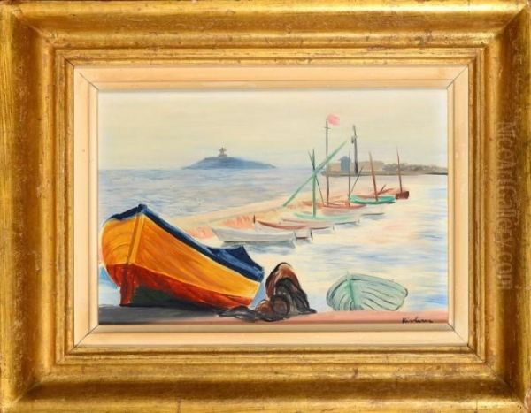 Barques Et Voiliers Sur La Greve Oil Painting by Moise Kisling