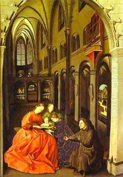 Madonna And Saints In A Church 1440-1445 Oil Painting by Konrad Witz