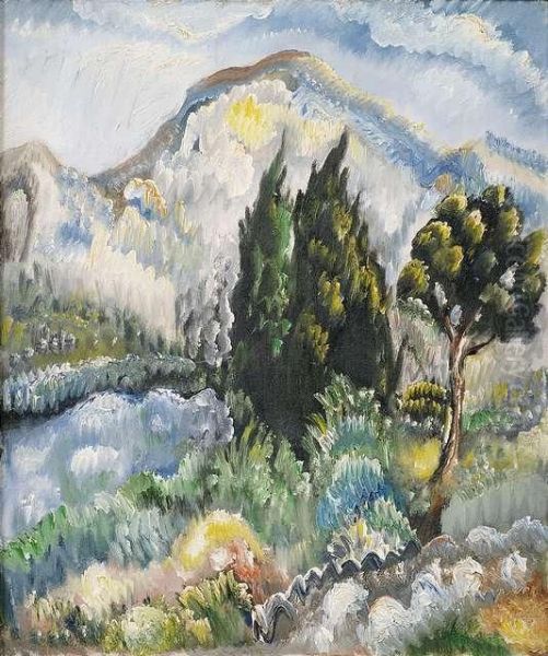 Landscape With Cypresses Oil Painting by Paul Kleinschmidt