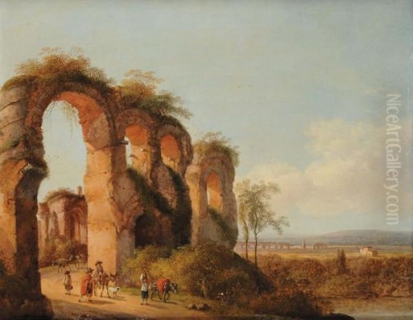 Veduta Di Ruderi Con Figure Oil Painting by Johann Christian Klengel