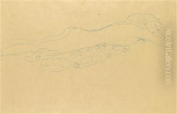 Water Serpent Oil Painting by Gustav Klimt